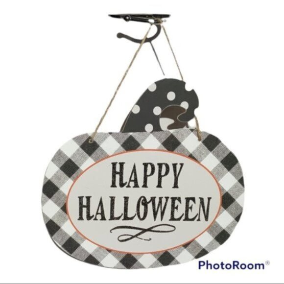 Halloween Wall Hanging Halloween Buffalo Check Polka Dot Black White Glitter - Picture 4 of 4